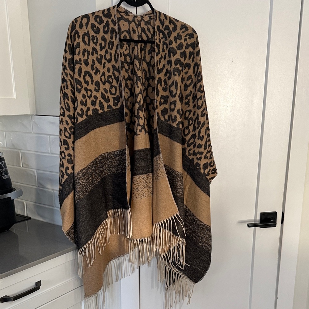 Leopard Print Fringe Shawl
